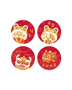 禮品貼紙 春節 吉祥喵喵 72枚/包 包裝 貼紙 春節 喵喵 貓